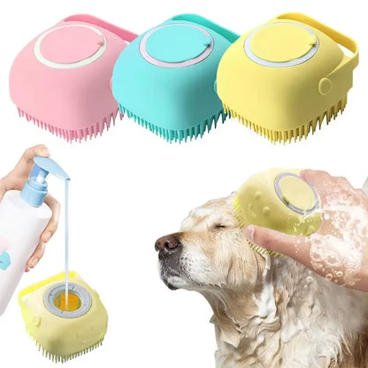 Pet Bath & Grooming Brush for Dogs & Cats – Soft Silicone Shampoo Massage Scrubber