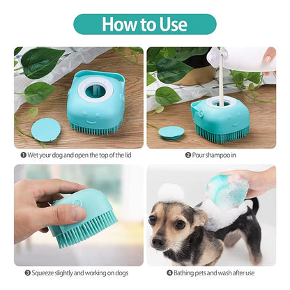 Pet Bath & Grooming Brush for Dogs & Cats – Soft Silicone Shampoo Massage Scrubber