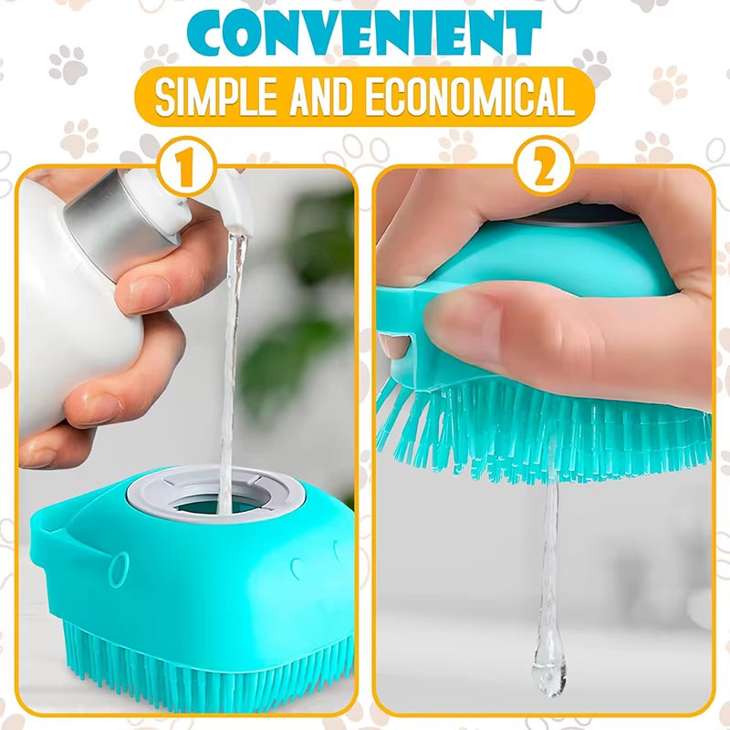 Pet Bath & Grooming Brush for Dogs & Cats – Soft Silicone Shampoo Massage Scrubber