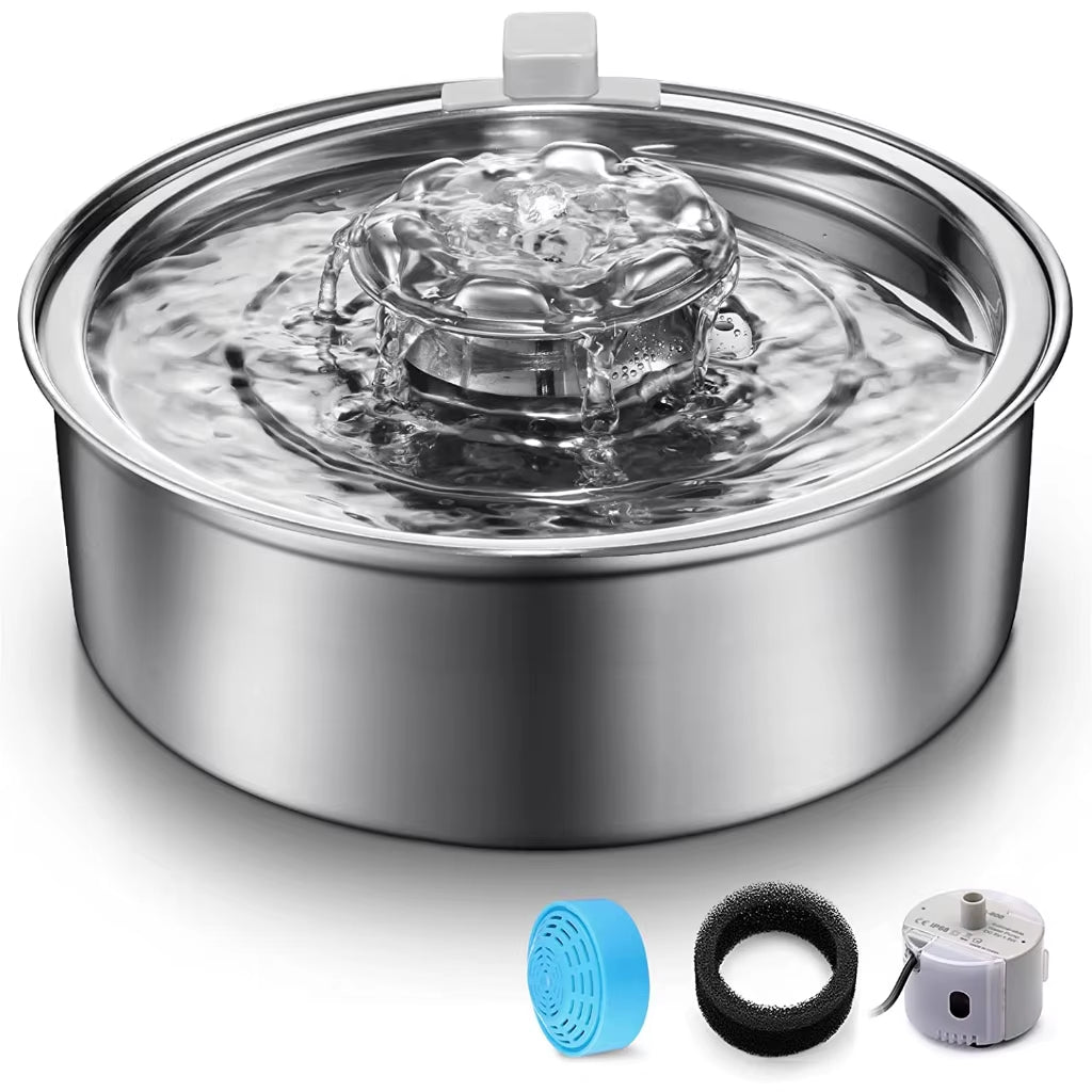 2L Stainless Steel Cat Water Fountain – Automatic Circulating Pet Fountain with Ultra-Quiet Pump & LED Light