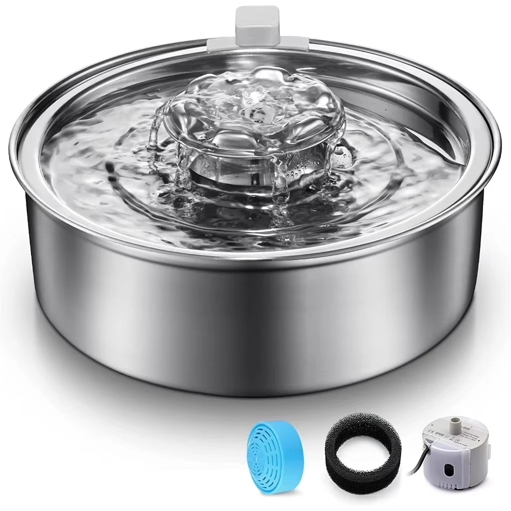 2L Stainless Steel Cat Water Fountain – Automatic Circulating Pet Fountain with Ultra-Quiet Pump & LED Light